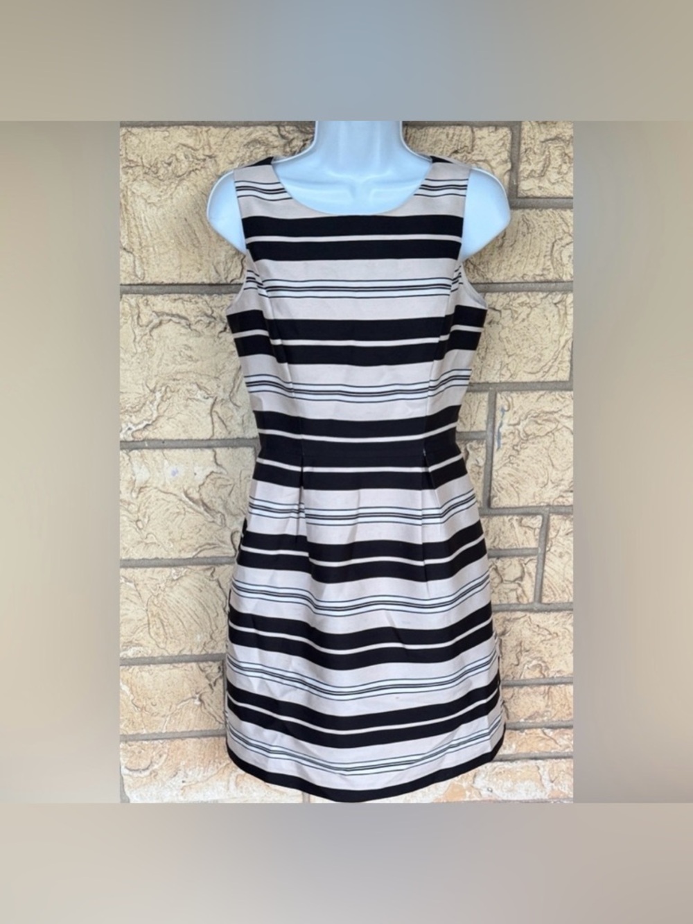 White House Black Market Black and Cream Striped Mini Dress Size 2